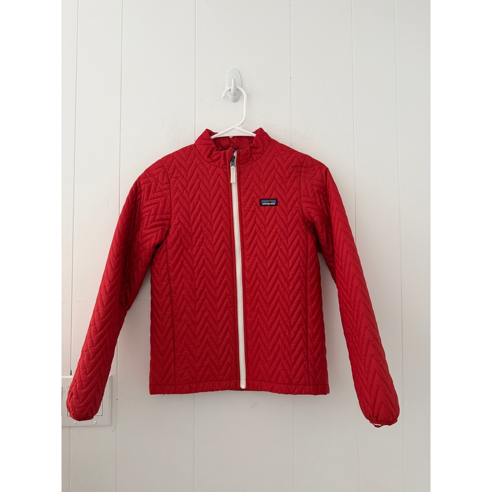 Patagonia Girls L 12 Red Chevron Quilted Full Zip Puffer Jacket Insulated